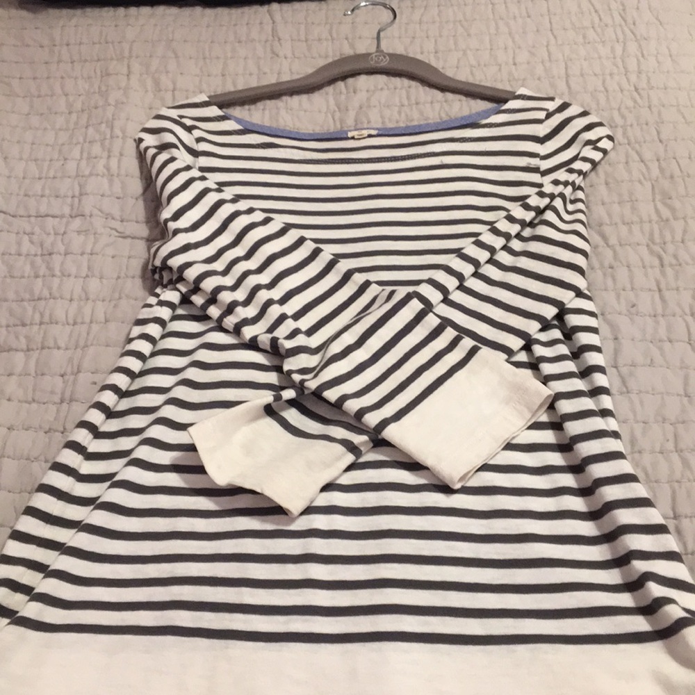 J.Crew Gray Striped 3/4 Sleeve Tee with Blue